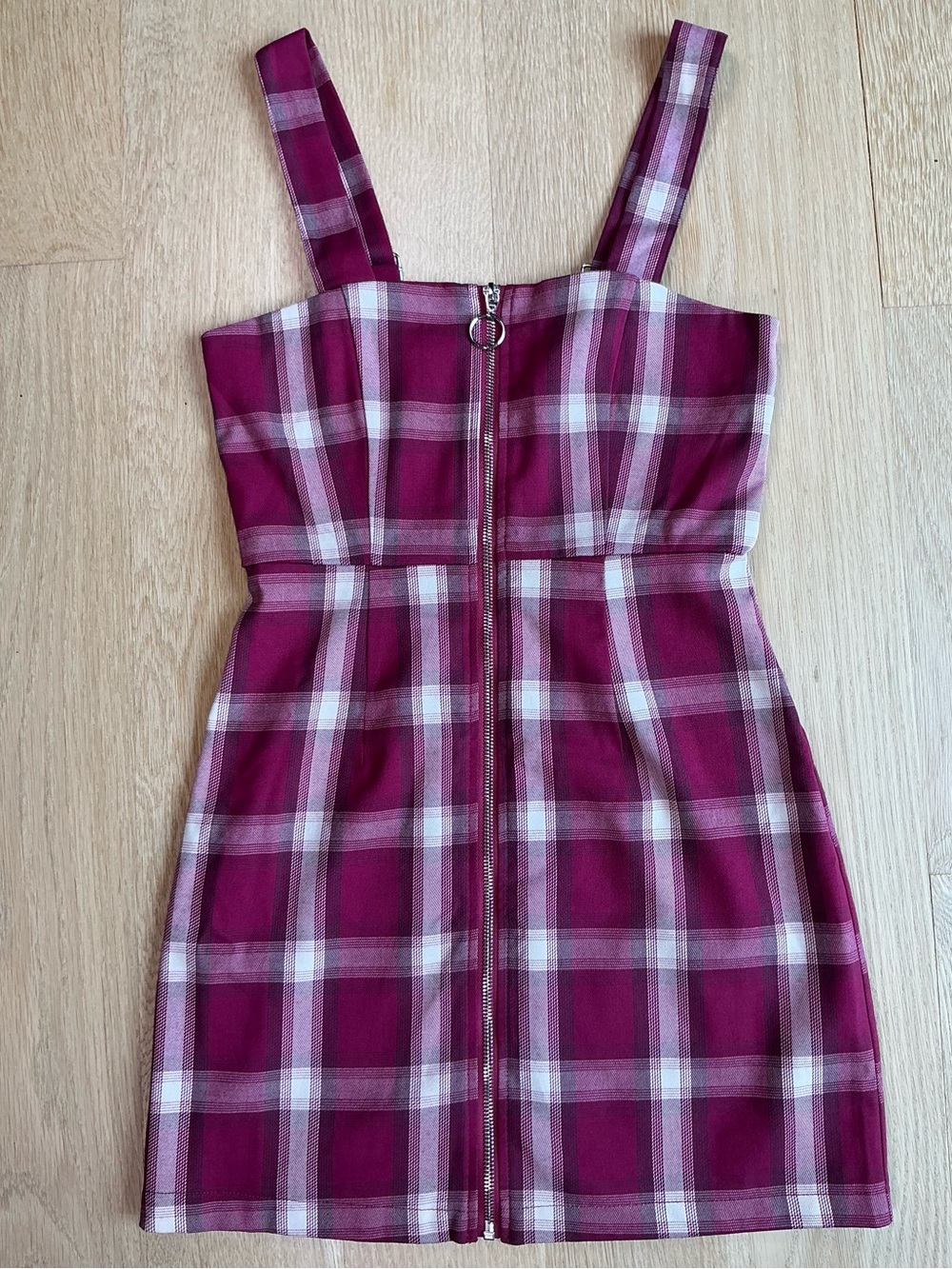 Forever 21 Wine Plaid Y2K Zip-Up  Mini Overall Preppy Grunge Dress Women's Small